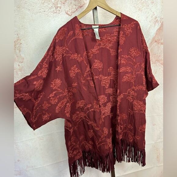 CHICO'S chenille tapestry kimono top size L XL boho fall fringe festival hippie - Picture 1 of 5